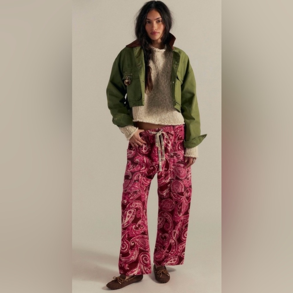 NWT Free People We the Free Jet Set Knit Pull On Pants in Brick Combo New $168 - Picture 1 of 7